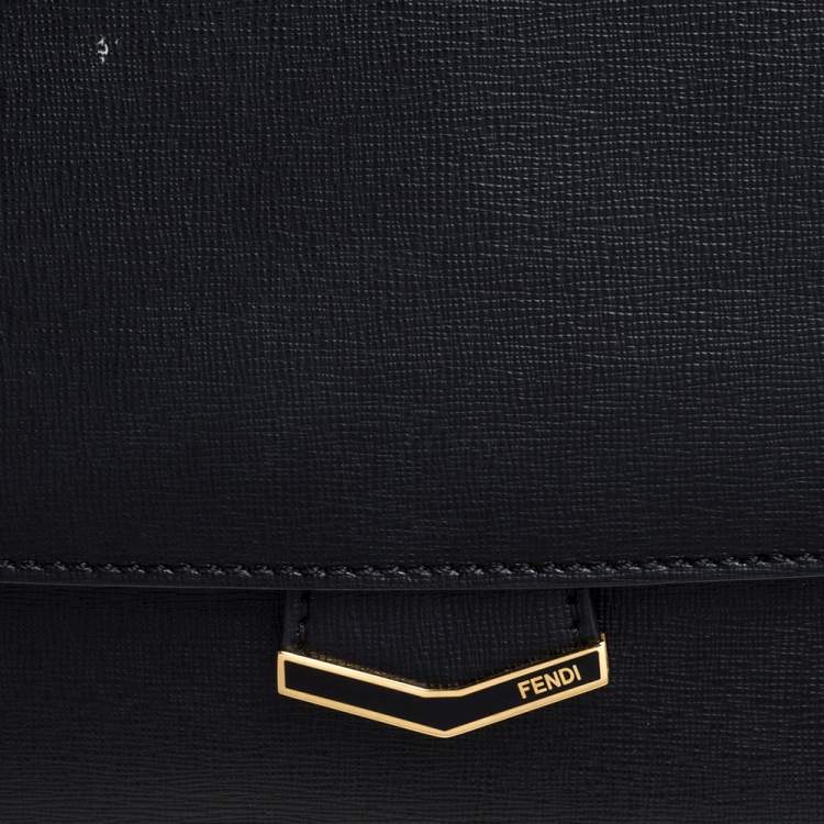Pre Owned Fendi Black Textured Leather Small Demi Jour Top Handle Bag