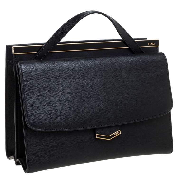 Pre Owned Fendi Black Textured Leather Small Demi Jour Top Handle Bag