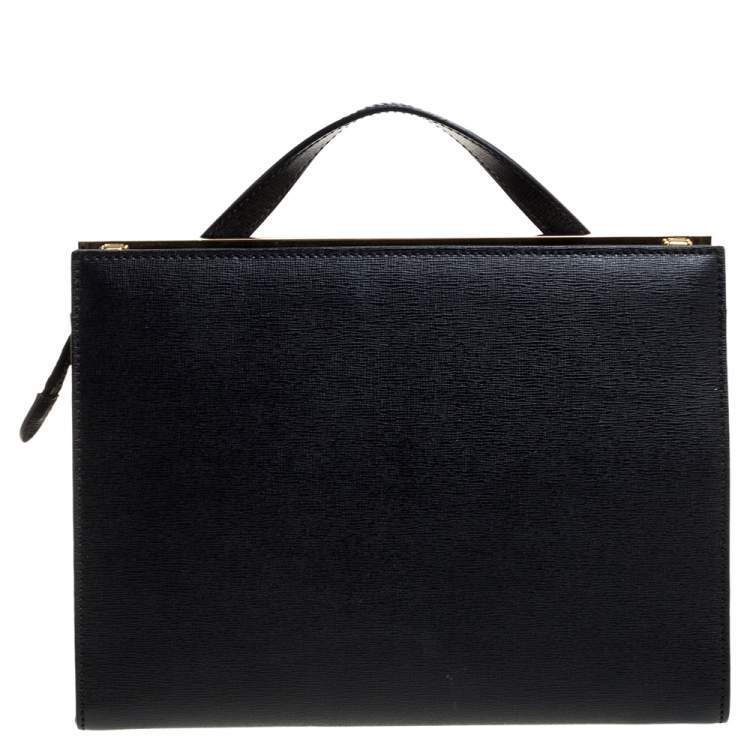 Pre Owned Fendi Black Textured Leather Small Demi Jour Top Handle Bag