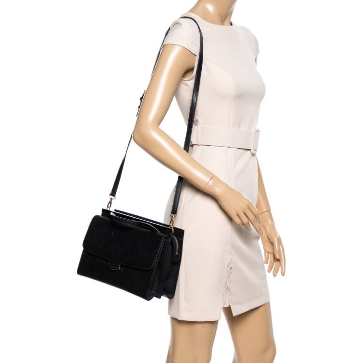 Pre Owned Fendi Black Textured Leather Small Demi Jour Top Handle Bag