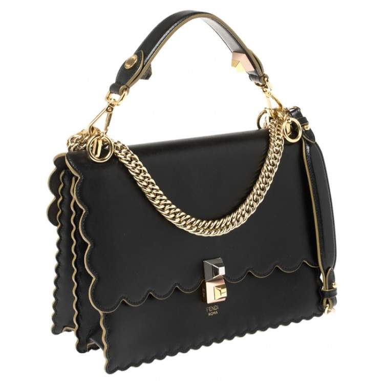 Pre Owned Fendi Black Scalloped Leather Medium Kan I Shoulder Bag