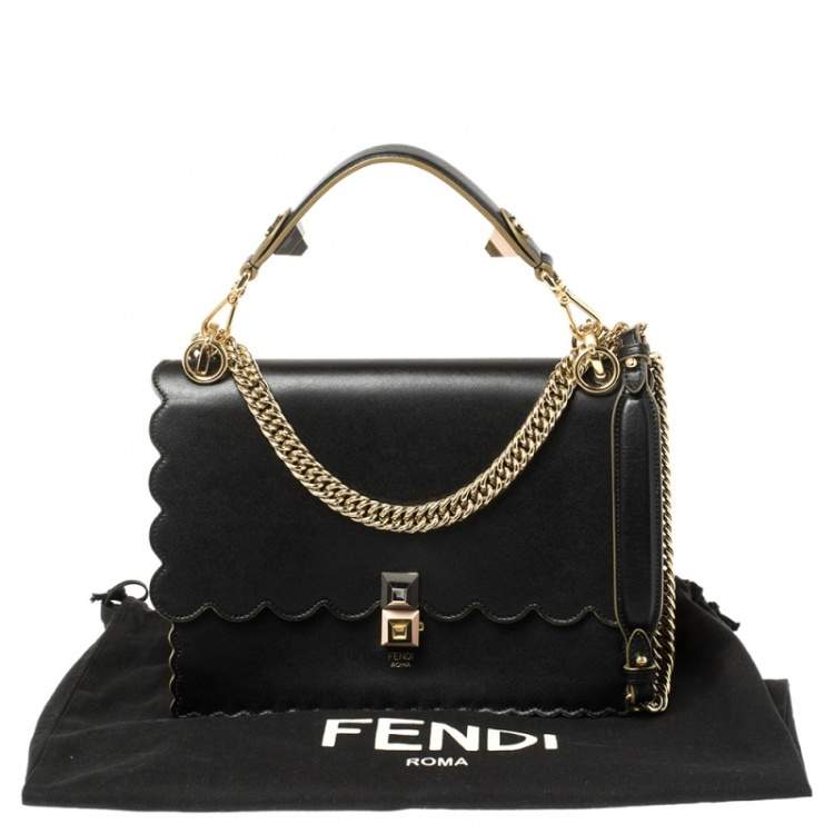 Pre Owned Fendi Black Scalloped Leather Medium Kan I Shoulder Bag
