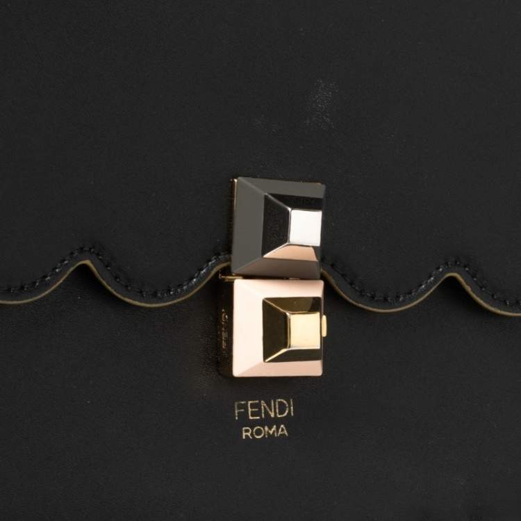 Pre Owned Fendi Black Scalloped Leather Medium Kan I Shoulder Bag