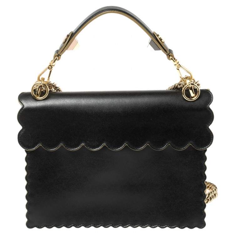 Pre Owned Fendi Black Scalloped Leather Medium Kan I Shoulder Bag