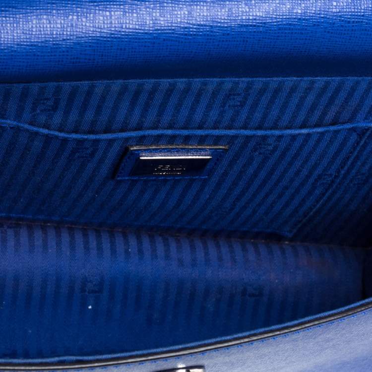 Pre Owned Fendi Blue Textured Leather Mini Demi Jour Top Handle Bag