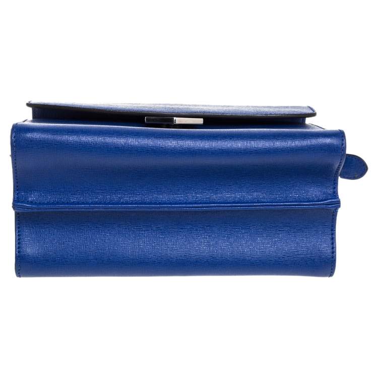 Pre Owned Fendi Blue Textured Leather Mini Demi Jour Top Handle Bag