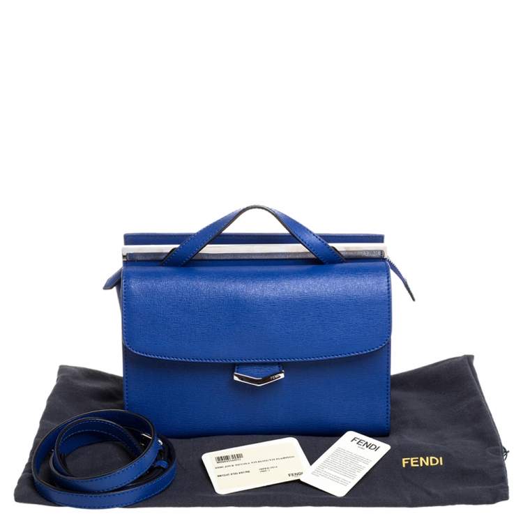 Pre Owned Fendi Blue Textured Leather Mini Demi Jour Top Handle Bag