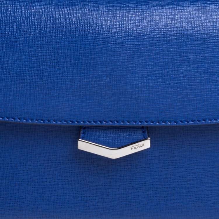 Pre Owned Fendi Blue Textured Leather Mini Demi Jour Top Handle Bag