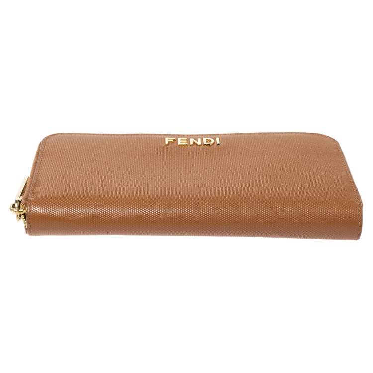 Pre Owned Fendi Tan Leather Zip Around Wallet