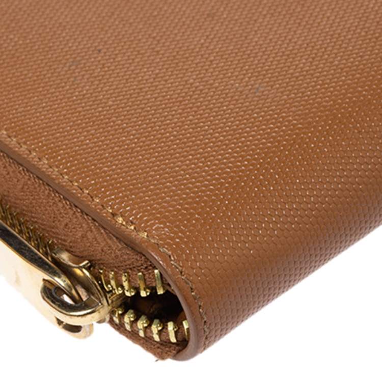Pre Owned Fendi Tan Leather Zip Around Wallet