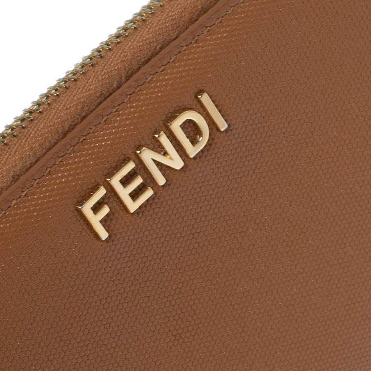 Pre Owned Fendi Tan Leather Zip Around Wallet
