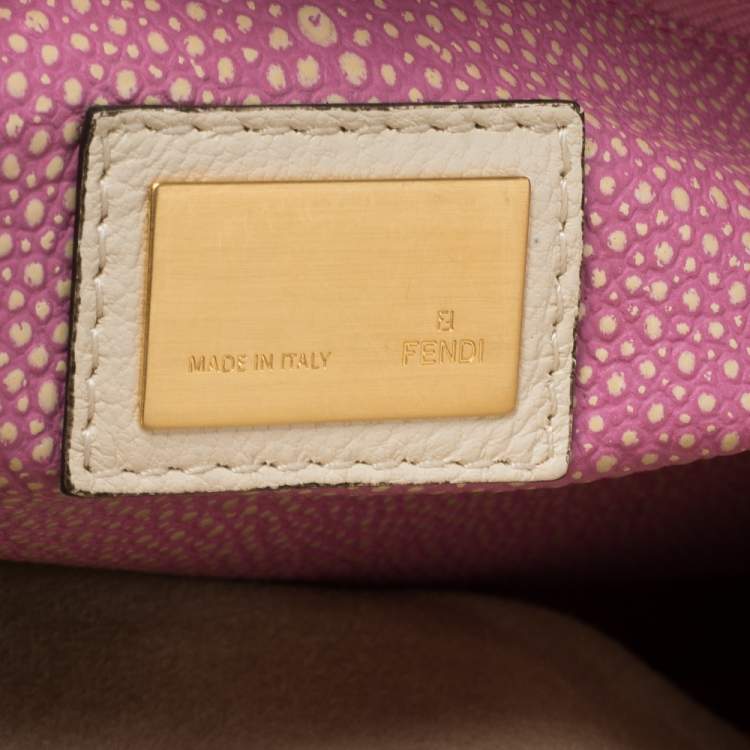 Pre Owned Fendi Cream Leather Large Peekaboo Top Handle Bag