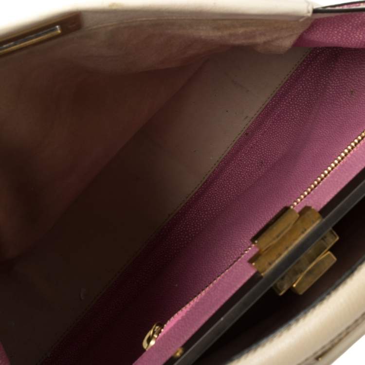 Pre Owned Fendi Cream Leather Large Peekaboo Top Handle Bag