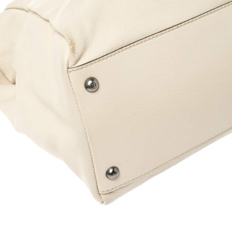 Pre Owned Fendi Cream Leather Large Peekaboo Top Handle Bag