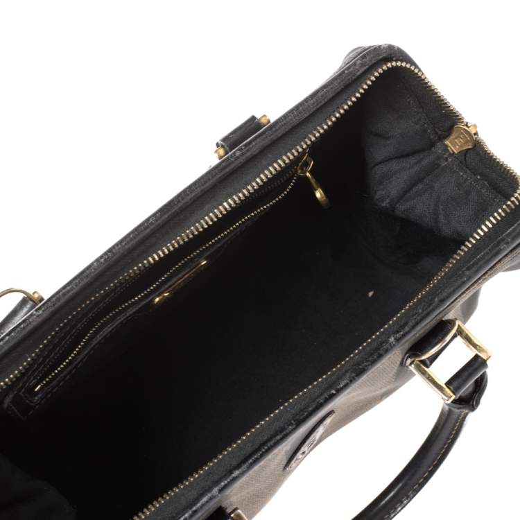 مملوكة مسبقًا Fendi Tobacco Pequin Striped Coated Canvas and Leather Boston Bag