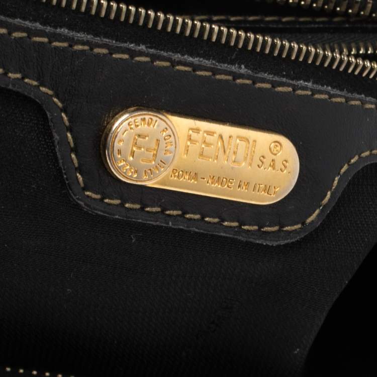 مملوكة مسبقًا Fendi Tobacco Pequin Striped Coated Canvas and Leather Boston Bag