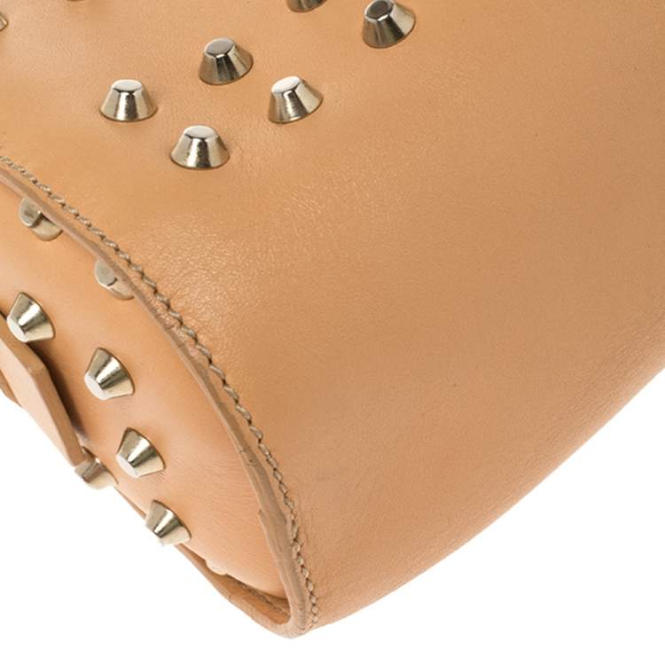 Pre Owned Fendi Beige Leather Studded Zip Satchel