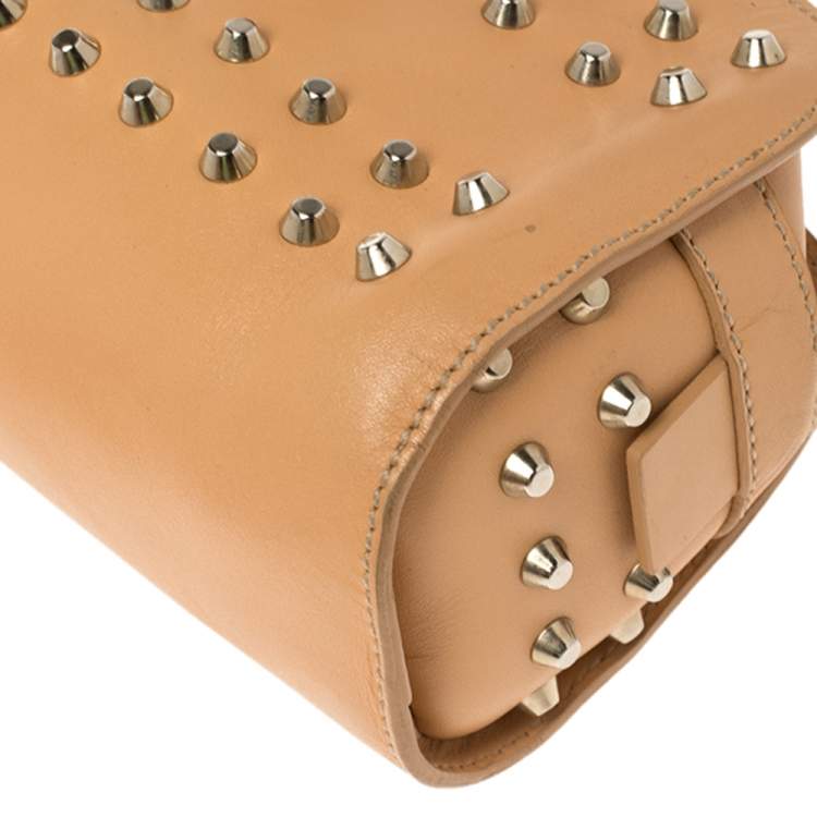 Pre Owned Fendi Beige Leather Studded Zip Satchel