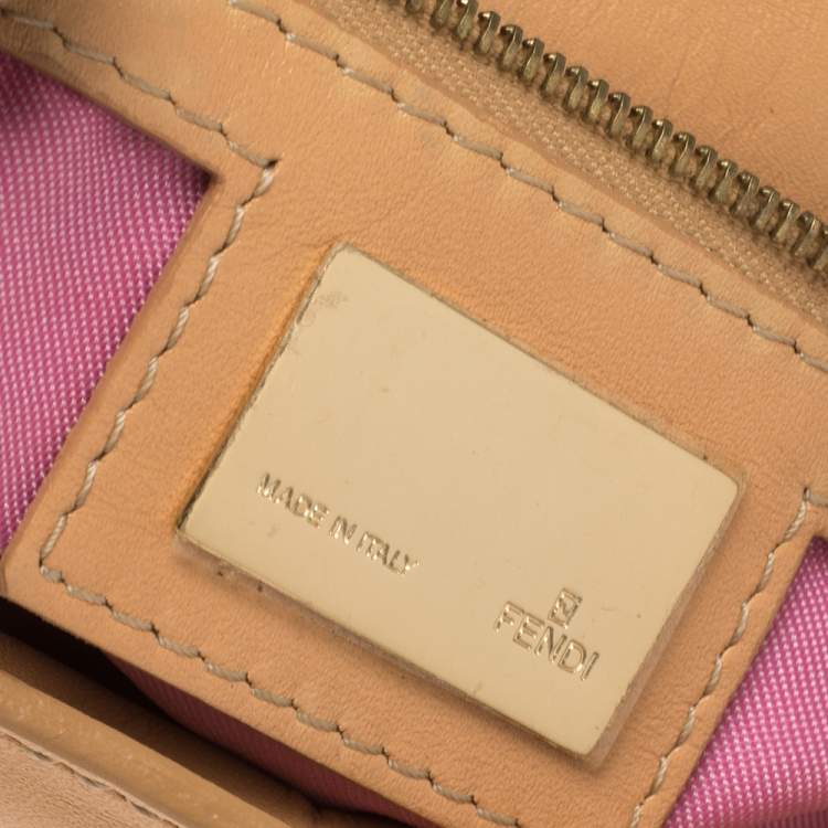 Pre Owned Fendi Beige Leather Studded Zip Satchel
