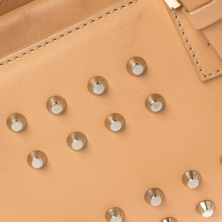 Pre Owned Fendi Beige Leather Studded Zip Satchel