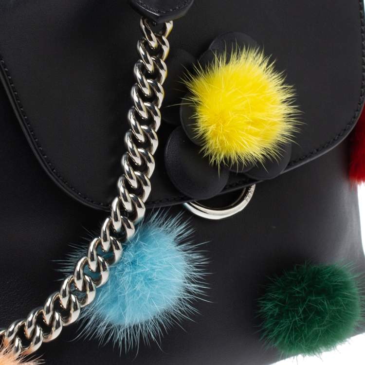 Pre Owned Fendi Leather Mini Mink Pom Pom Back To School Backpack
