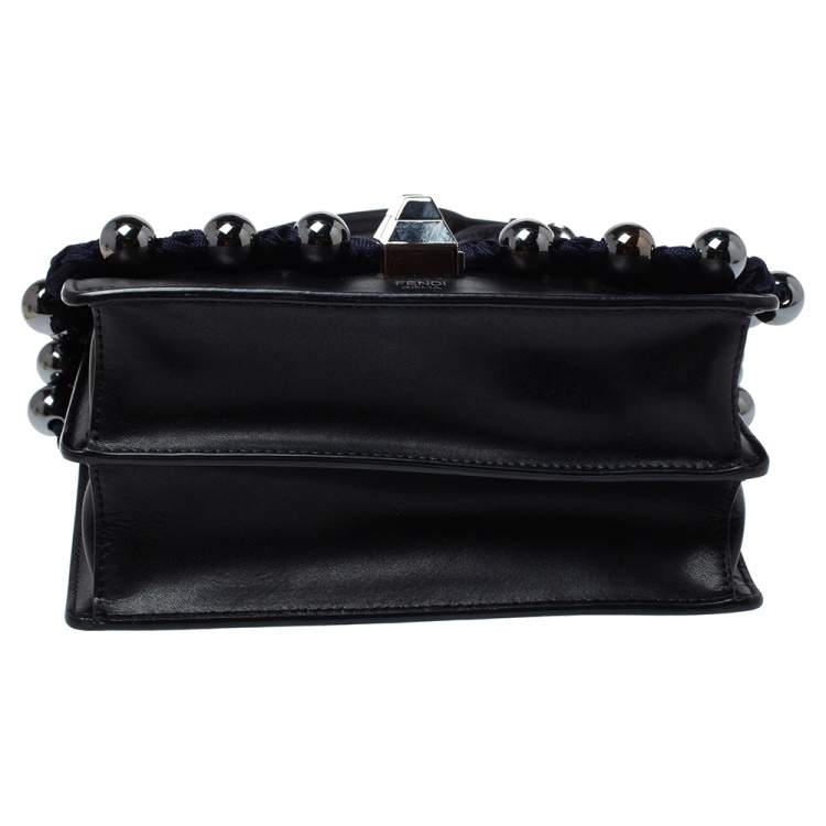 Pre Owned Fendi Navy Blue/Black Python and Leather Beaded Small Kan I Crossbody Bag