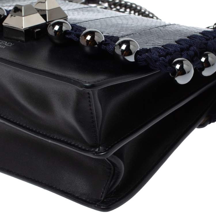 Pre Owned Fendi Navy Blue/Black Python and Leather Beaded Small Kan I Crossbody Bag