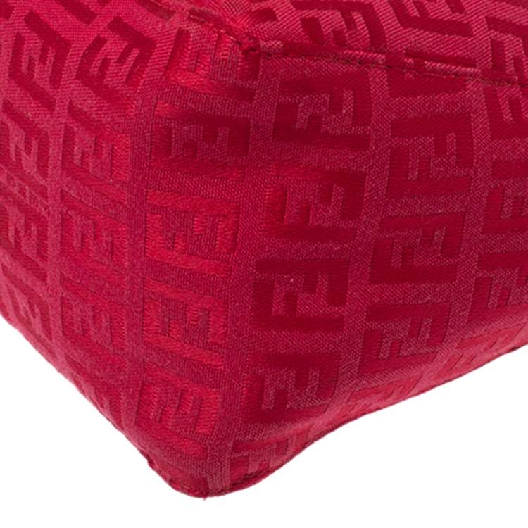 Pre Owned Fendi Red Zucchino Fabric and Leather Pochette Bag