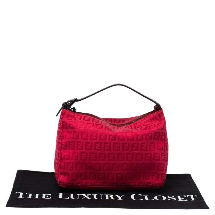 Pre Owned Fendi Red Zucchino Fabric and Leather Pochette Bag