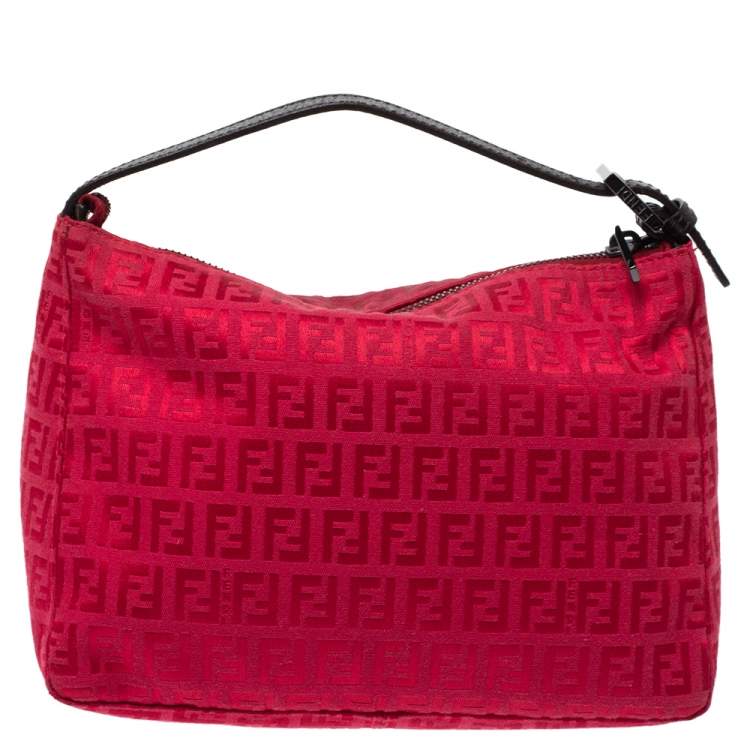 Pre Owned Fendi Red Zucchino Fabric and Leather Pochette Bag