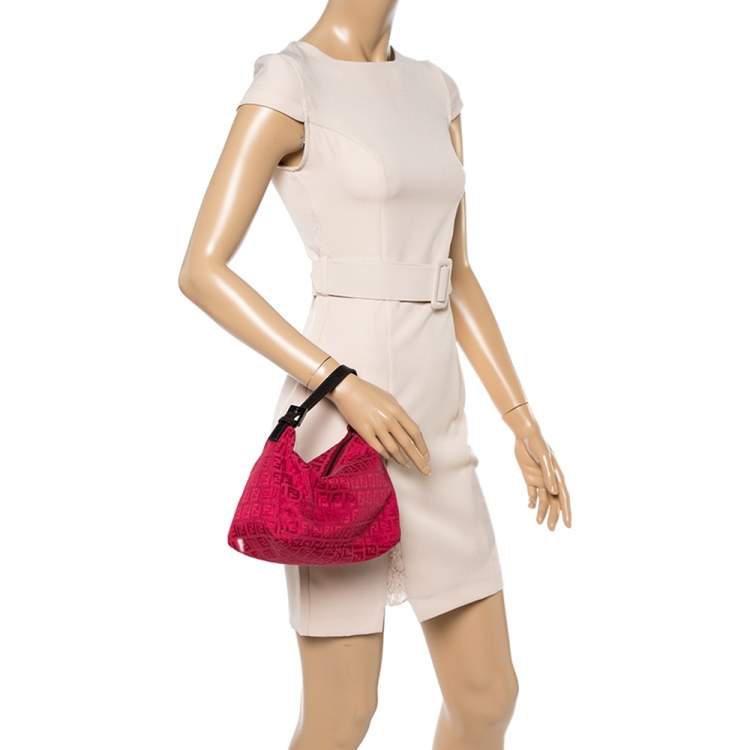 Pre Owned Fendi Red Zucchino Fabric and Leather Pochette Bag
