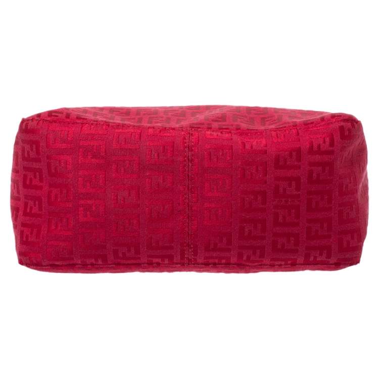 Pre Owned Fendi Red Zucchino Fabric and Leather Pochette Bag