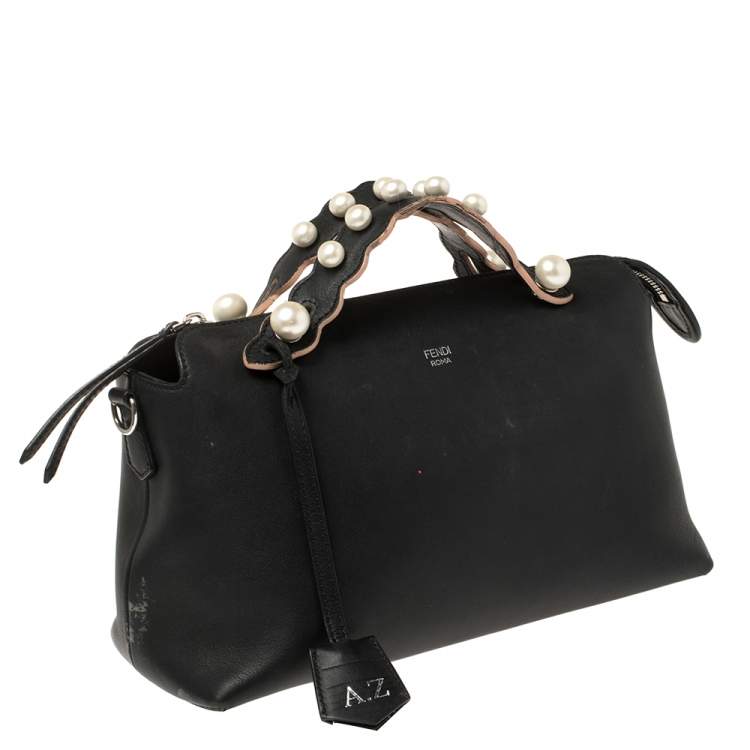 Pre Owned Fendi Black Leather Small Pearl Embellished By The Way Satchel