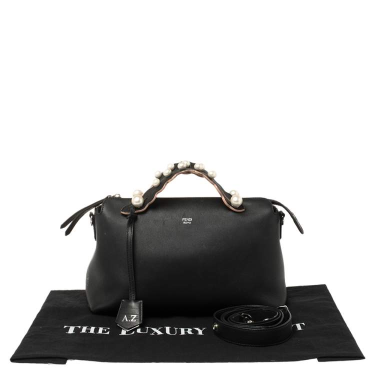 Pre Owned Fendi Black Leather Small Pearl Embellished By The Way Satchel