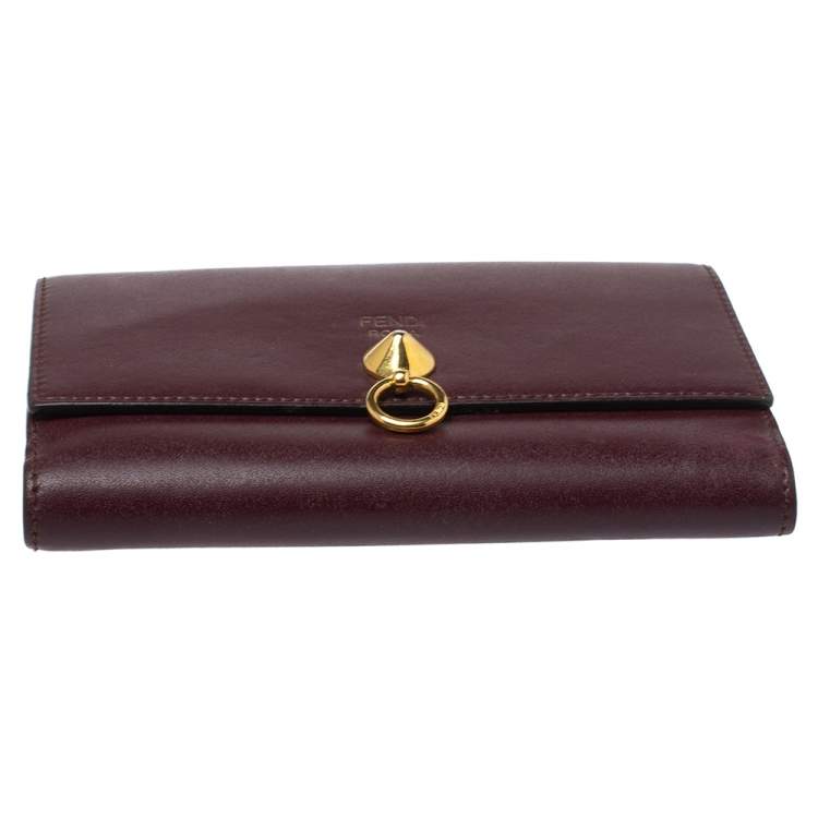 Pre Owned Fendi Burgundy Leather By The Way Wallet