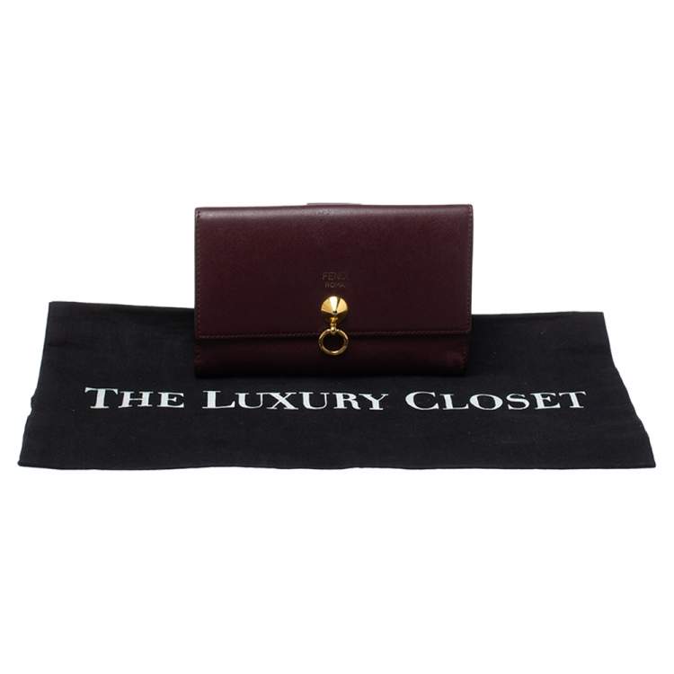 Pre Owned Fendi Burgundy Leather By The Way Wallet