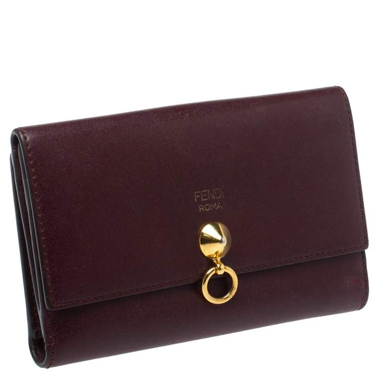 Pre Owned Fendi Burgundy Leather By The Way Wallet