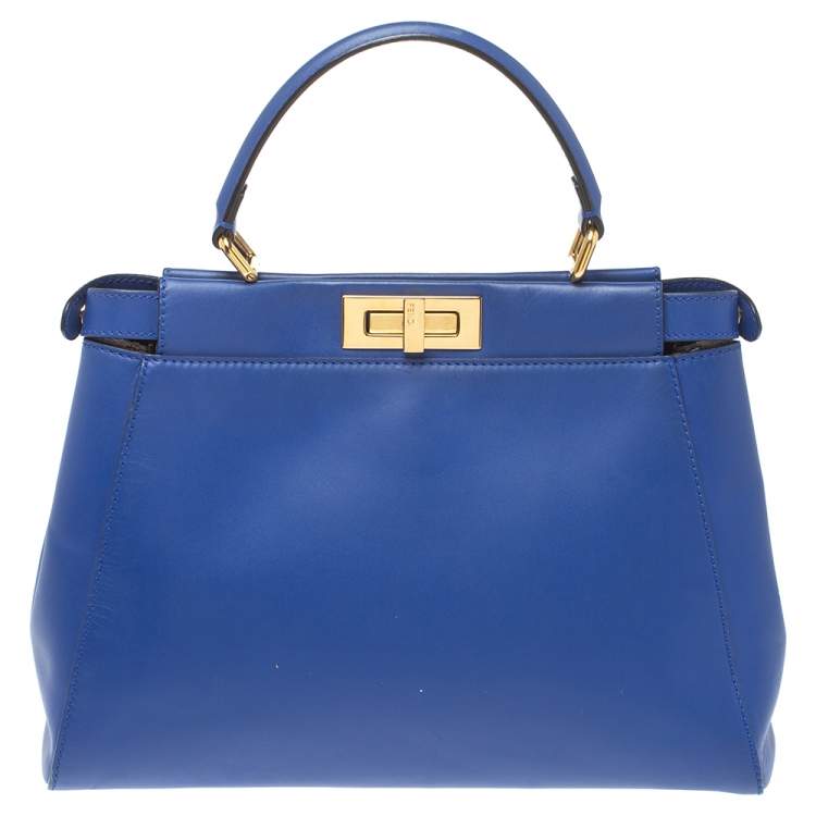 مملوكة مسبقًا Fendi Blue Leather Medium Peekaboo Top Handle Bag