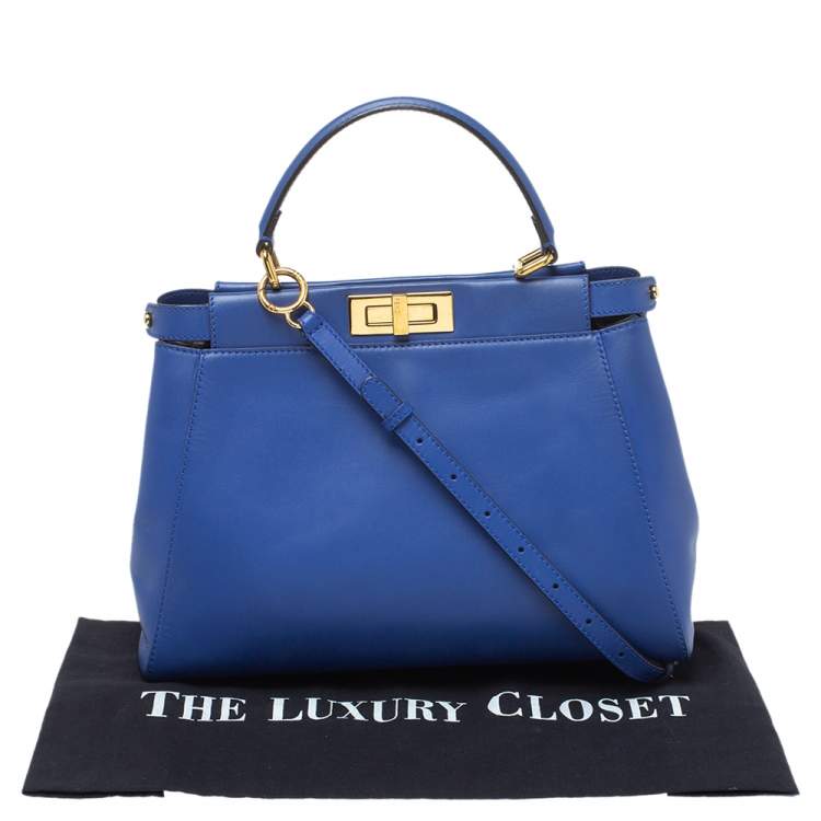 مملوكة مسبقًا Fendi Blue Leather Medium Peekaboo Top Handle Bag