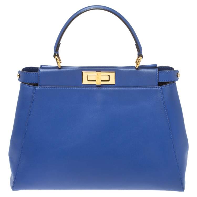 Fendi Blue Leather Medium Peekaboo Top Handle Bag Fendi | The Luxury Closet