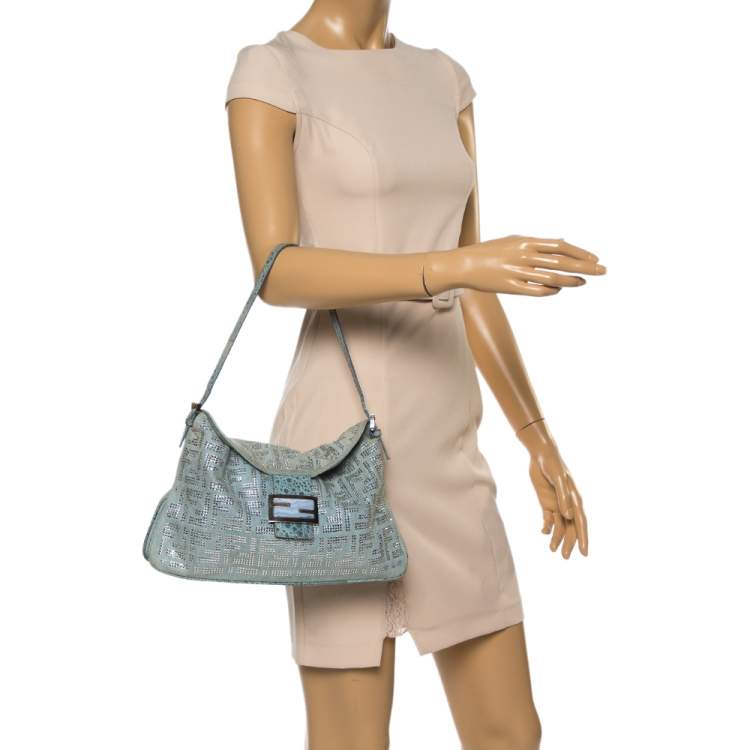 Fendi Baguette Denim & Leather Shoulder Bag In Blue
