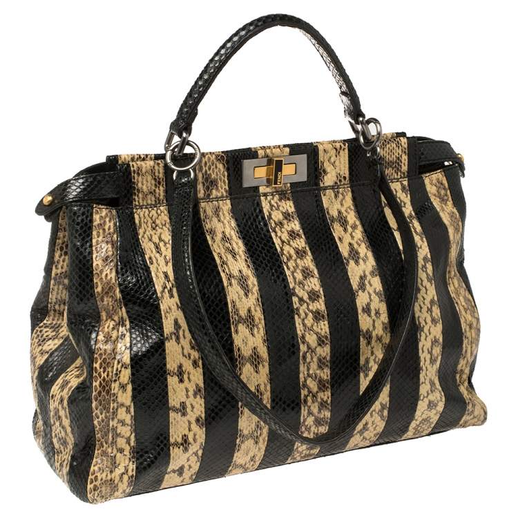 Pre Owned Fendi Multicolor Snake Large Peekaboo Top Handle Bag