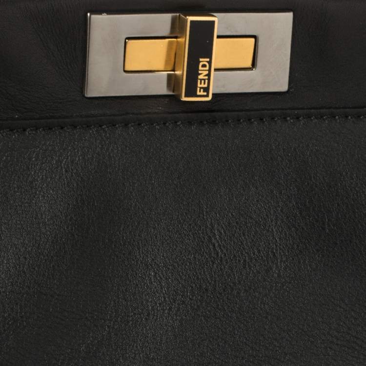 Pre Owned Fendi Black Leather Large Peekaboo Top Handle Bag