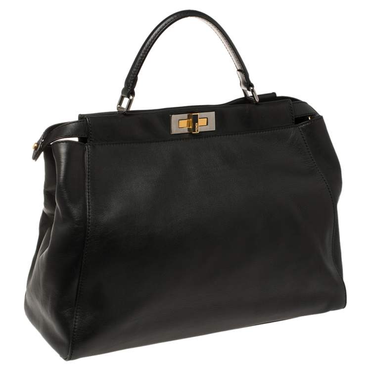Pre Owned Fendi Black Leather Large Peekaboo Top Handle Bag