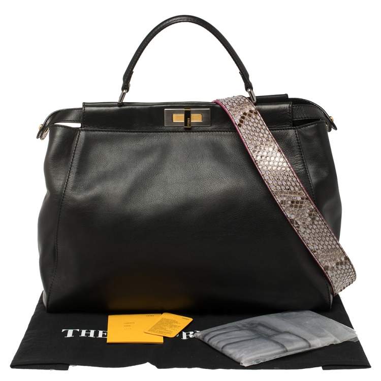 Pre Owned Fendi Black Leather Large Peekaboo Top Handle Bag