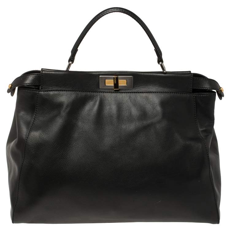 Pre Owned Fendi Black Leather Large Peekaboo Top Handle Bag