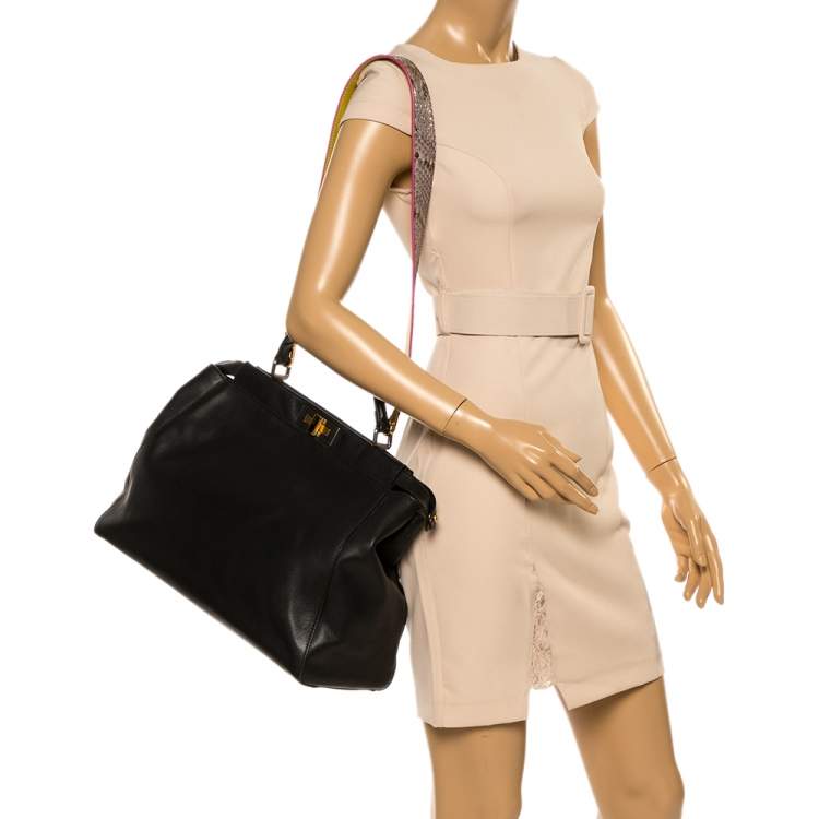 Pre Owned Fendi Black Leather Large Peekaboo Top Handle Bag