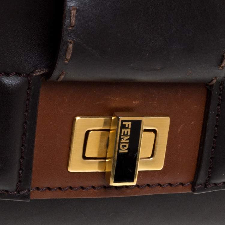 Pre Owned Fendi Tri Color Leather Silvana Top Handle Bag