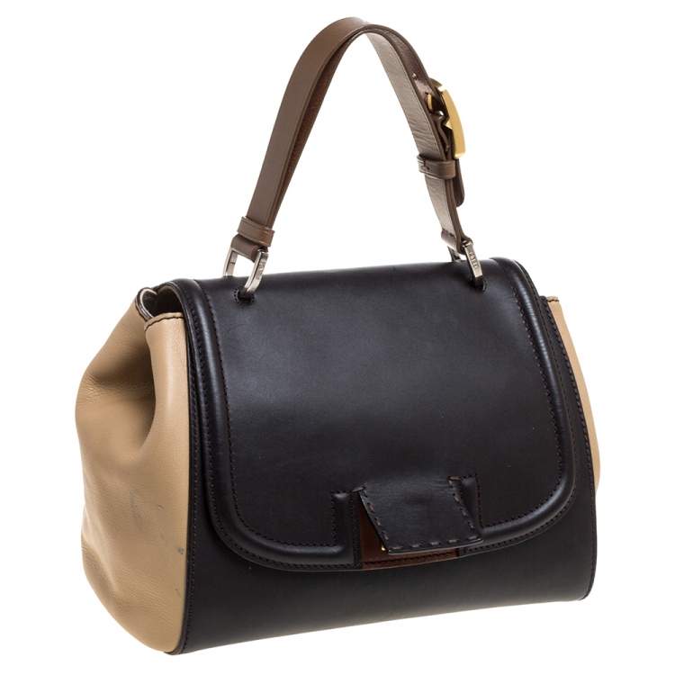 Pre Owned Fendi Tri Color Leather Silvana Top Handle Bag