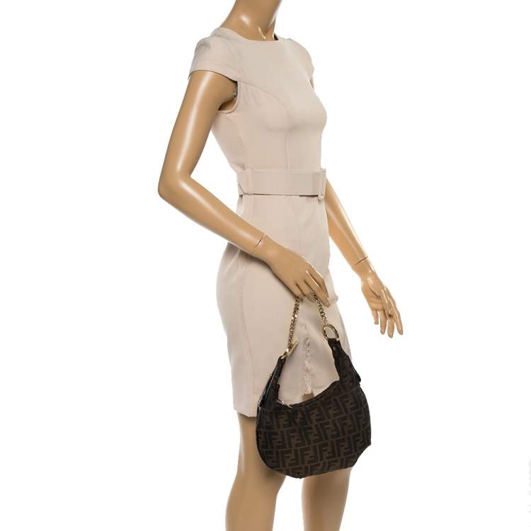 Pre Owned Fendi Tobacco Zucca Canvas and Leather Chef Chain Link Hobo